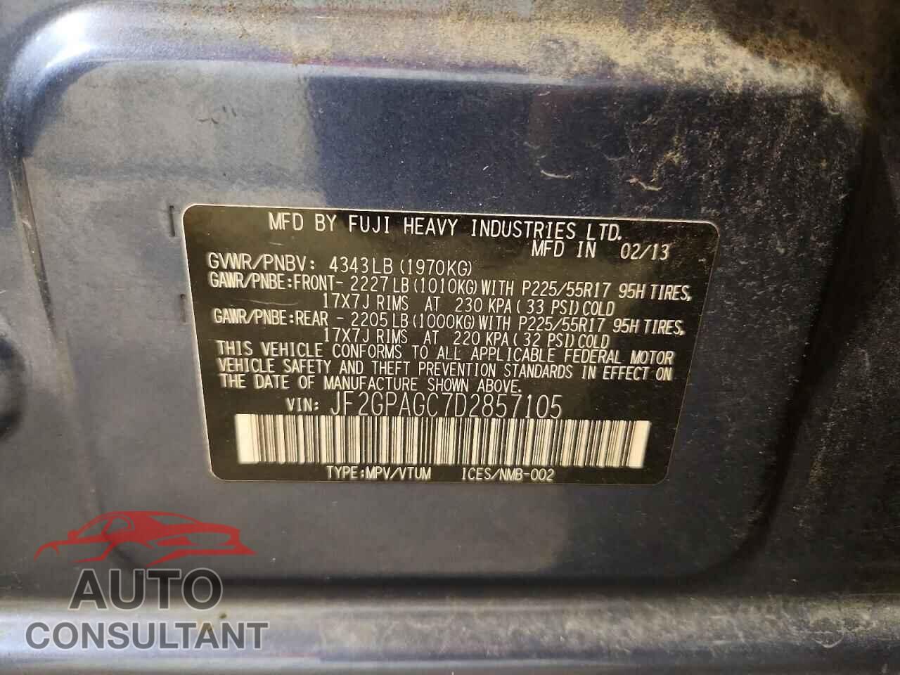 SUBARU XV 2013 - JF2GPAGC7D2857105