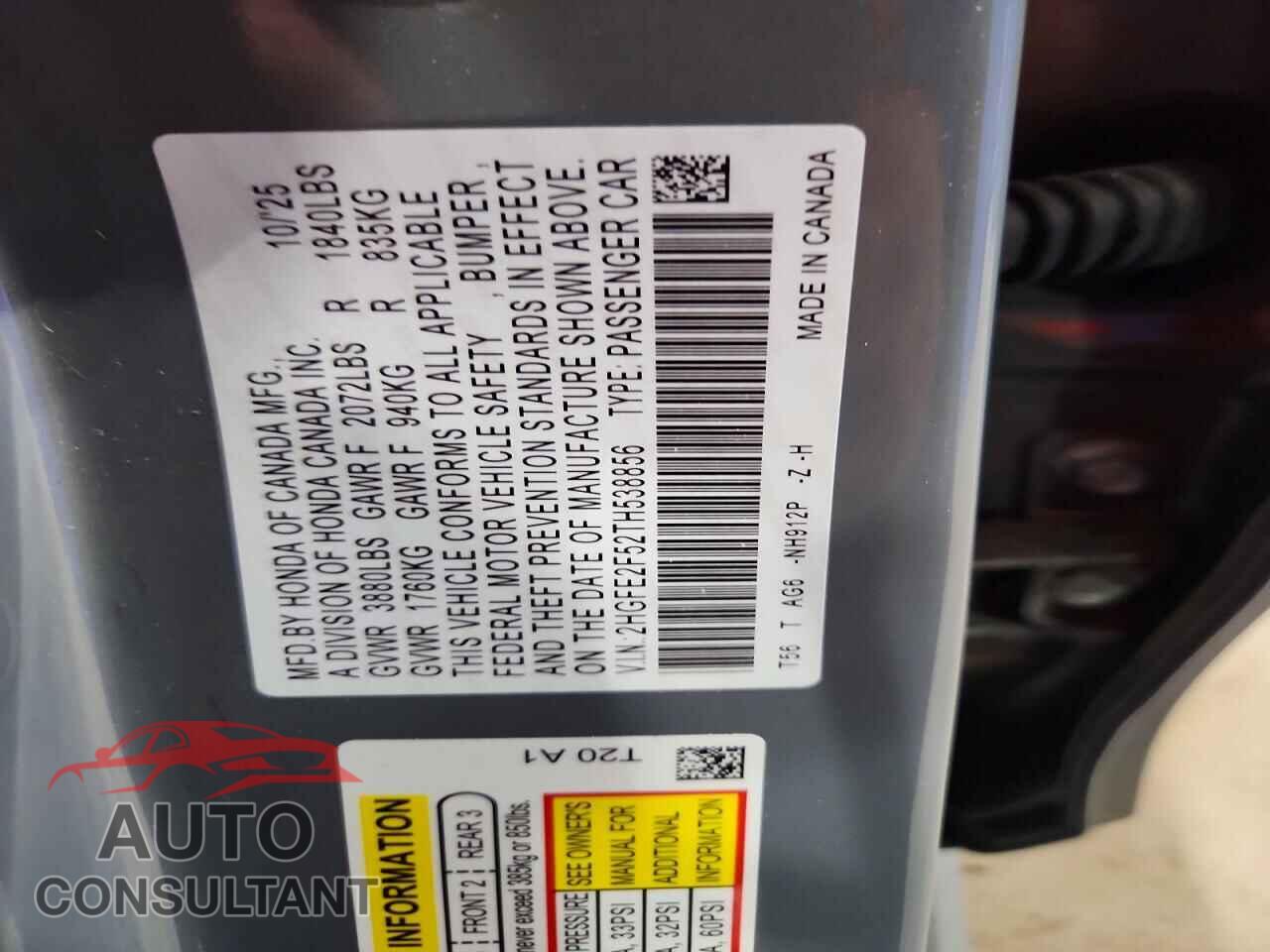 HONDA CIVIC 2026 - 2HGFE2F52TH538856