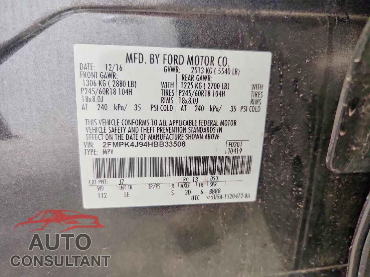 FORD EDGE 2017 - 2FMPK4J94HBB33508