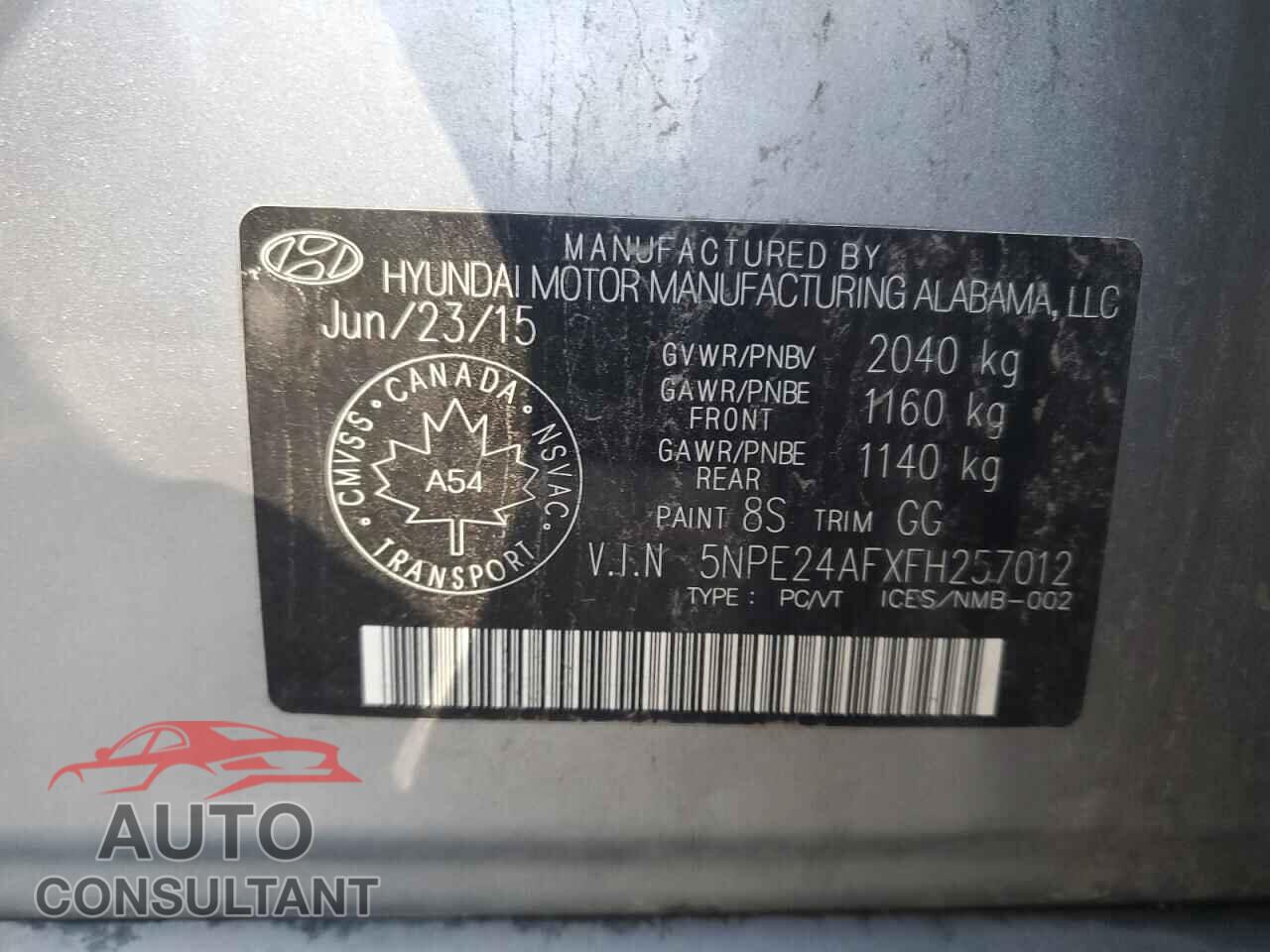HYUNDAI SONATA 2015 - 5NPE24AFXFH257012