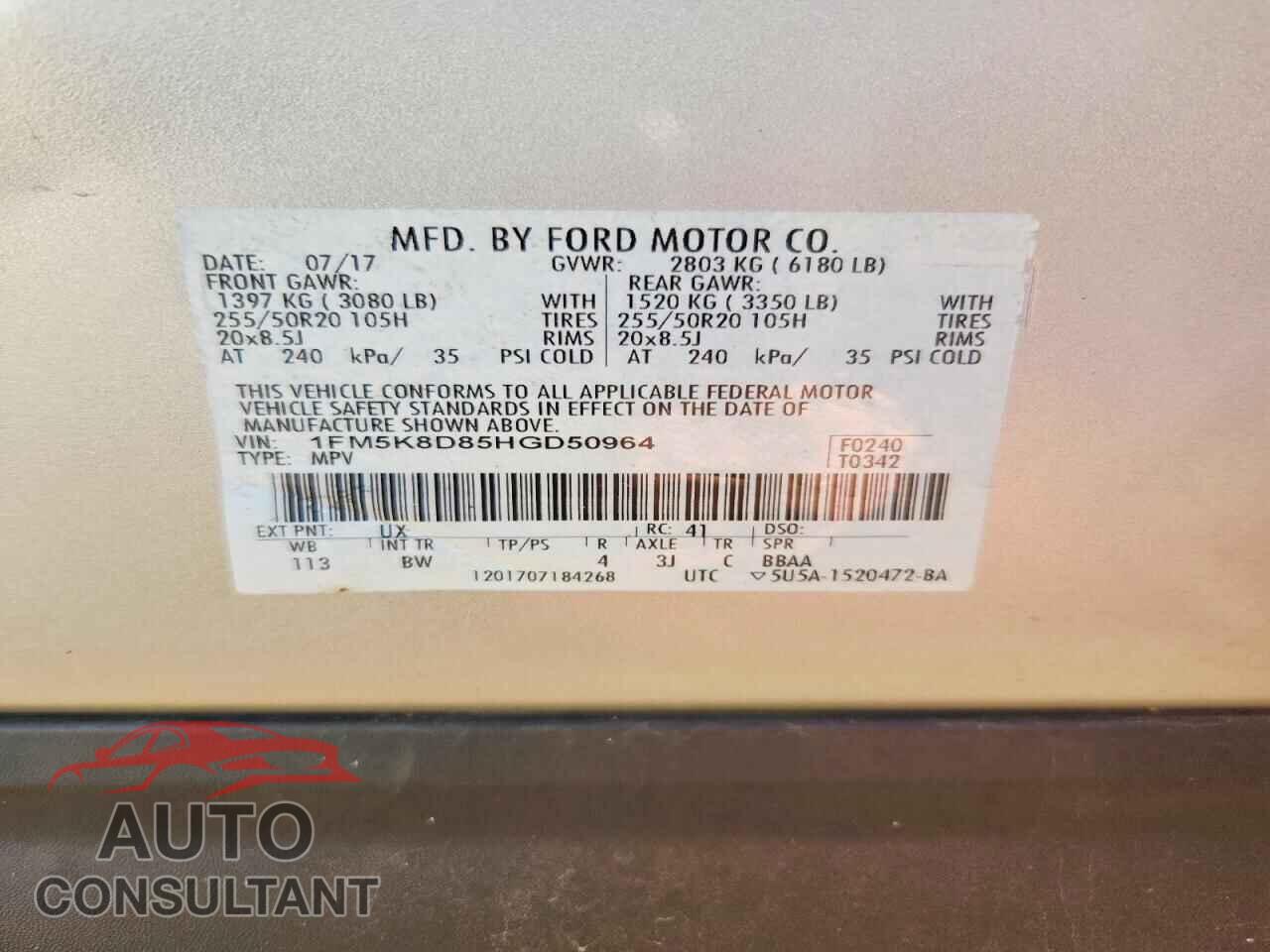 FORD EXPLORER 2017 - 1FM5K8D85HGD50964