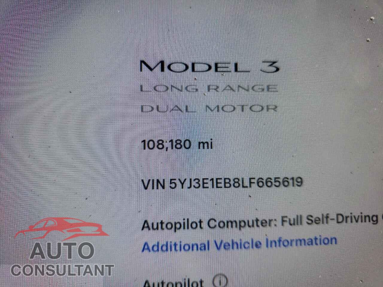 TESLA MODEL 3 2020 - 5YJ3E1EB8LF665619