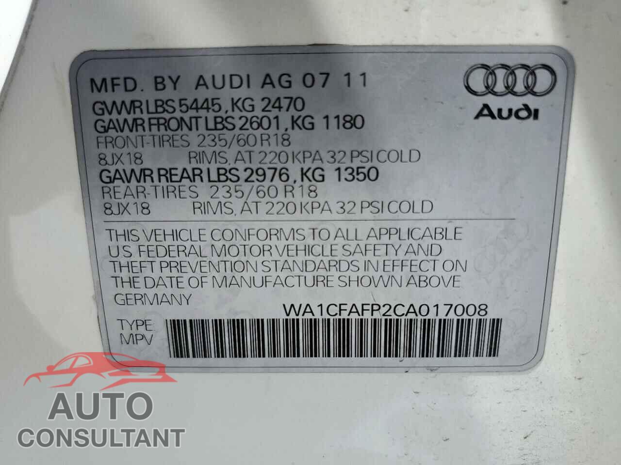 AUDI Q5 2012 - WA1CFAFP2CA017008