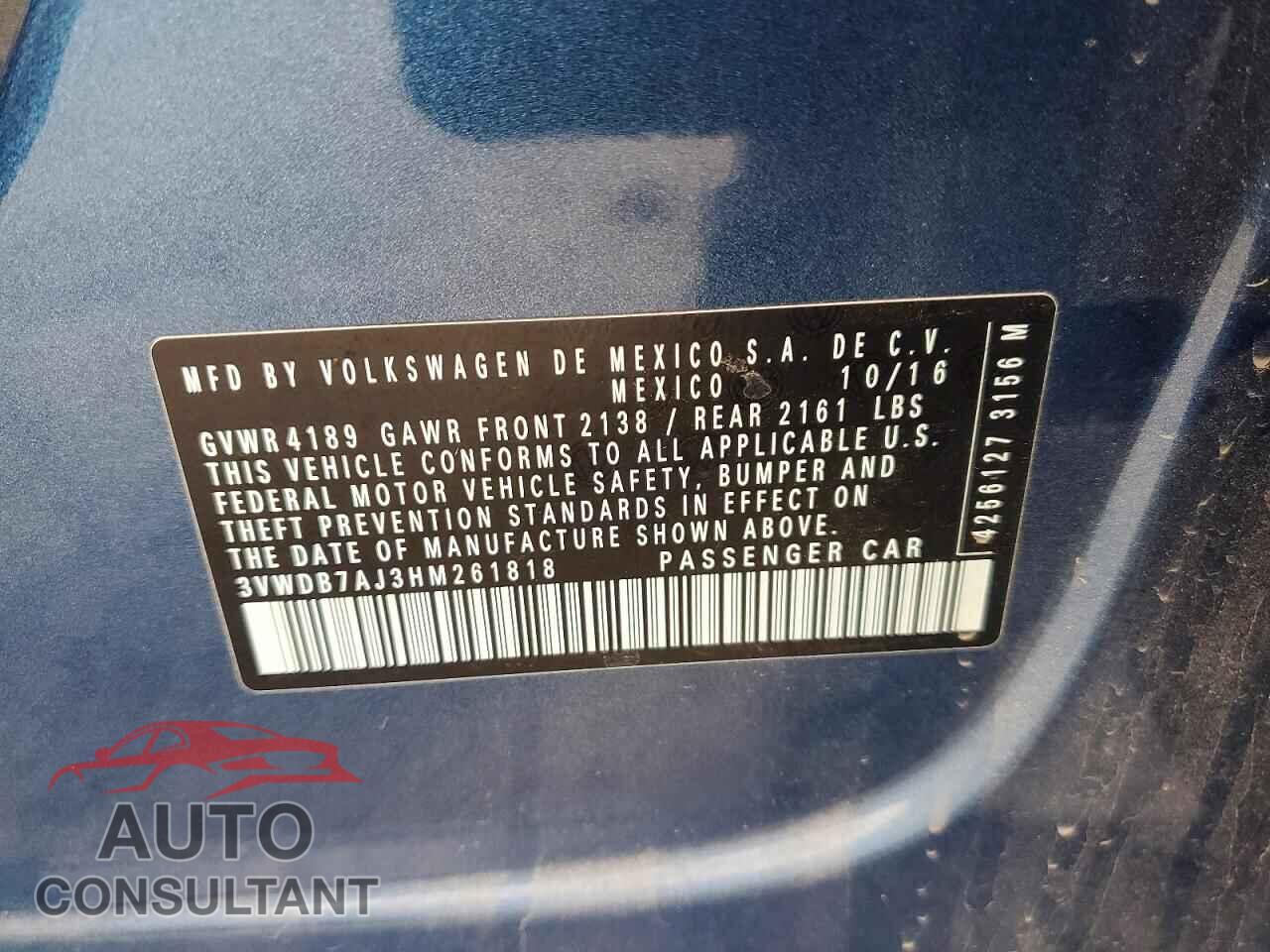 VOLKSWAGEN JETTA 2017 - 3VWDB7AJ3HM261818