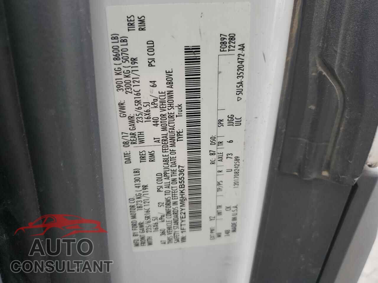 FORD TRANSIT 2017 - 1FTYE2YM6HKB55367