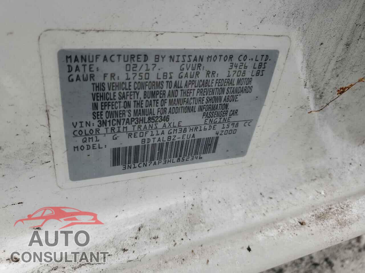 NISSAN VERSA 2017 - 3N1CN7AP3HL852346