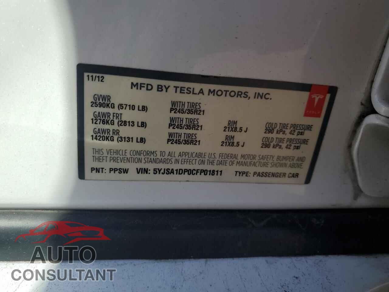 TESLA MODEL S 2012 - 5YJSA1DP0CFP01811