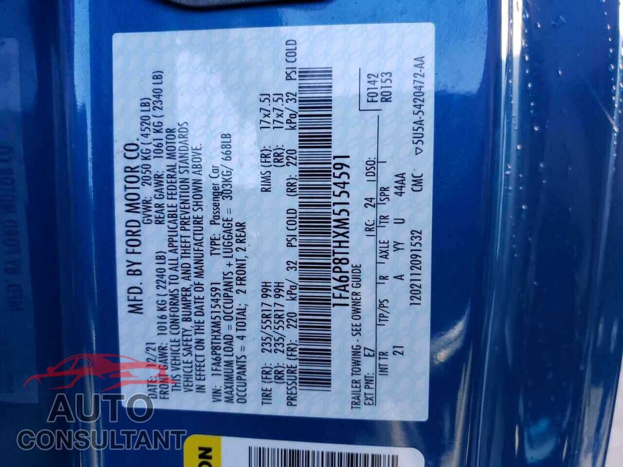 FORD MUSTANG 2021 - 1FA6P8THXM5154591