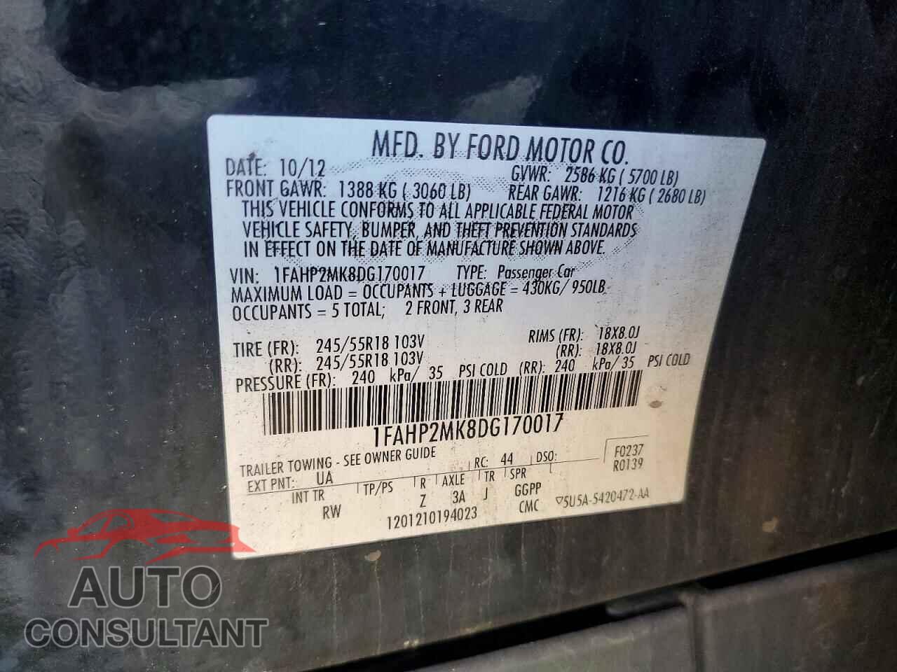 FORD TAURUS 2013 - 1FAHP2MK8DG170017
