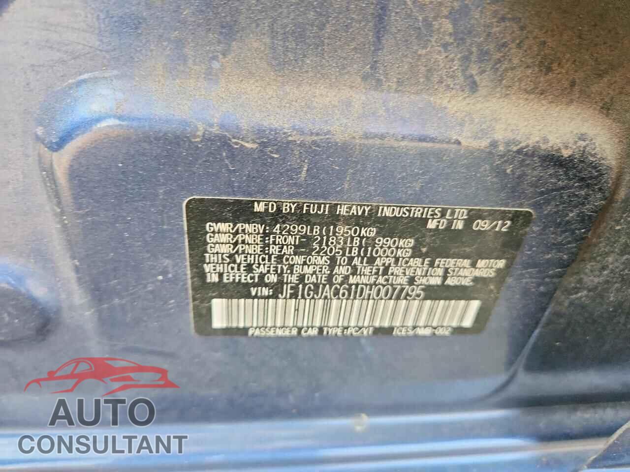 SUBARU IMPREZA 2013 - JF1GJAC61DH007795