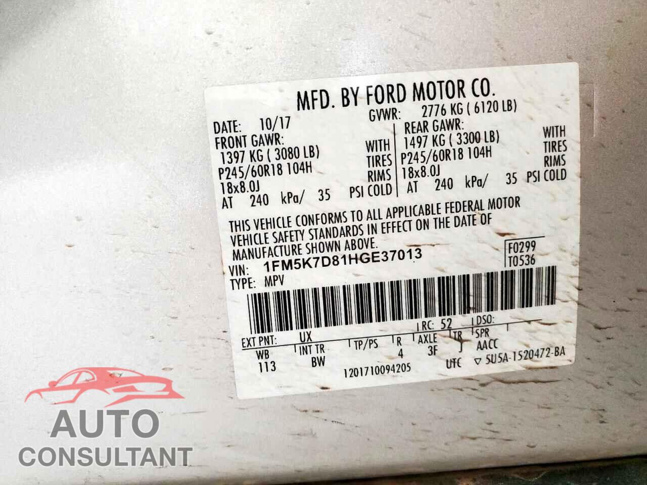 FORD EXPLORER 2017 - 1FM5K7D81HGE37013