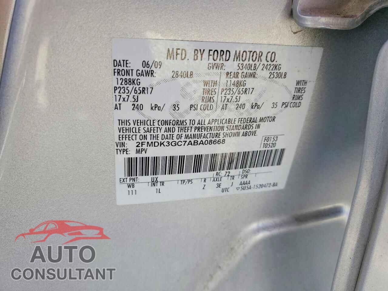 FORD EDGE 2010 - 2FMDK3GC7ABA08668