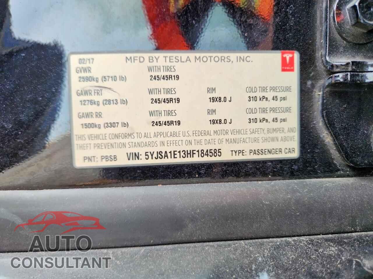 TESLA MODEL S 2017 - 5YJSA1E13HF184585