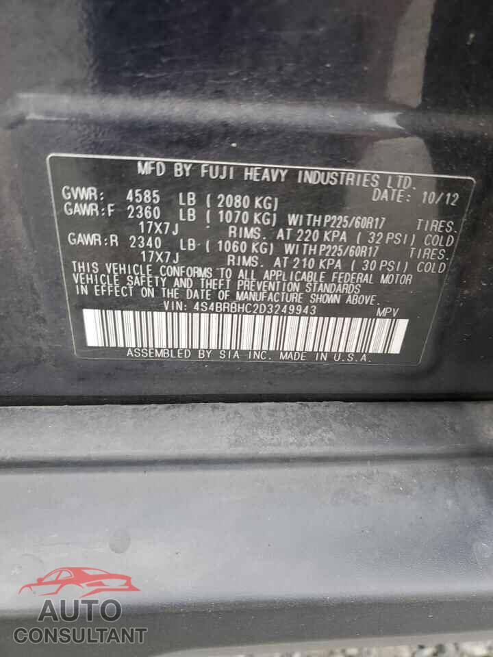 SUBARU OUTBACK 2013 - 4S4BRBHC2D3249943