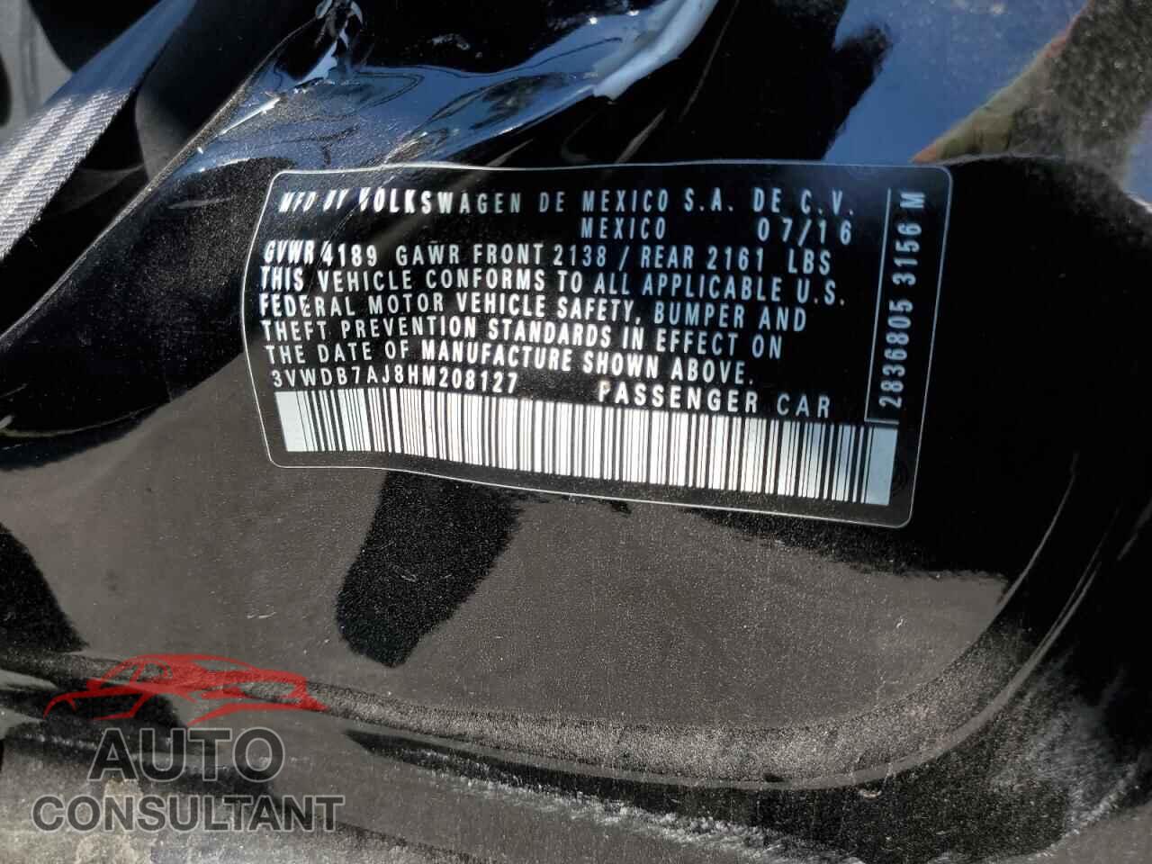 VOLKSWAGEN JETTA 2017 - 3VWDB7AJ8HM208127