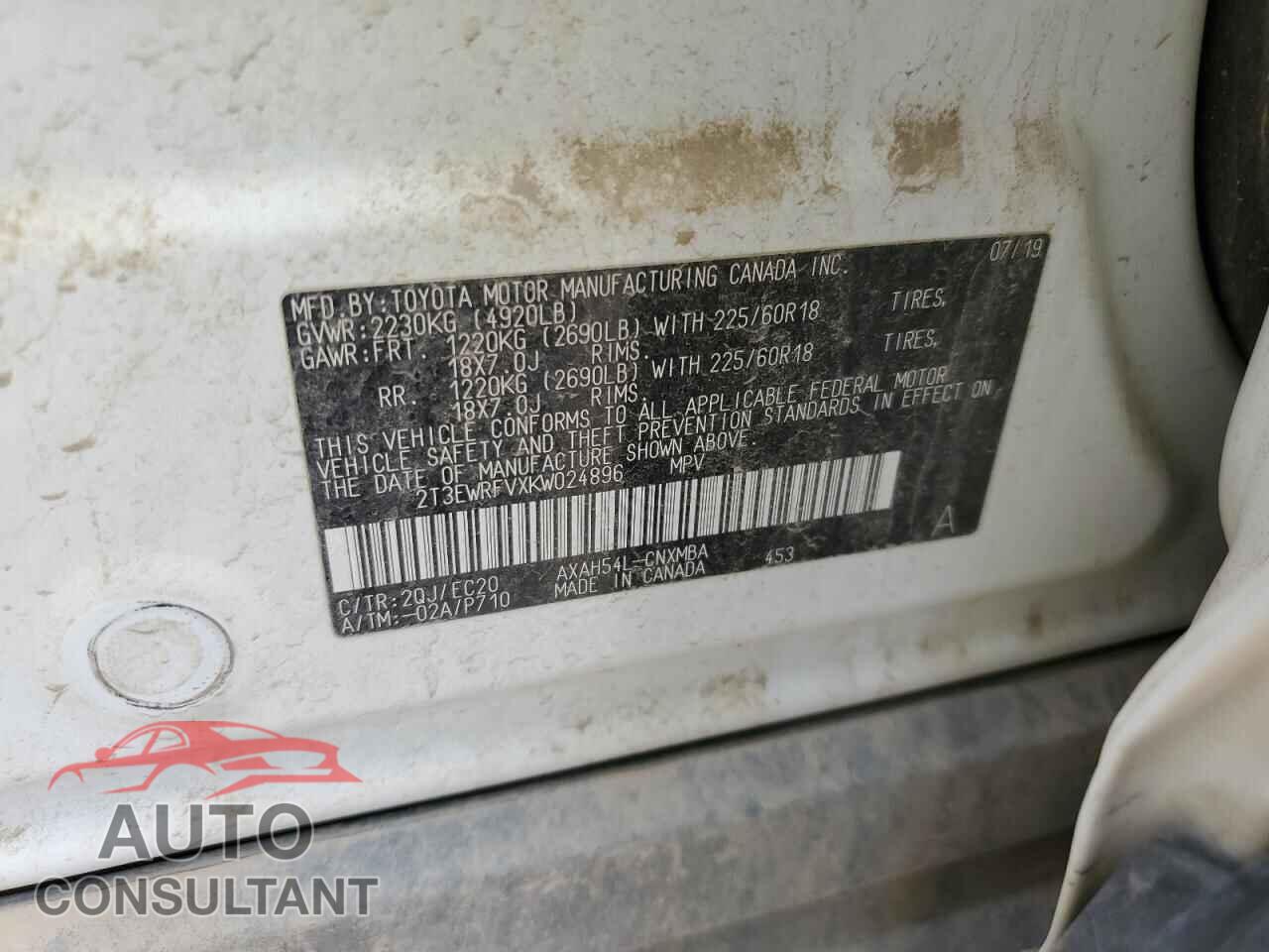 TOYOTA RAV4 2019 - 2T3EWRFVXKW024896