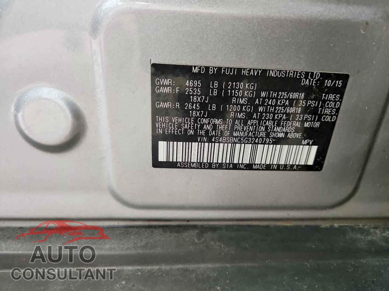 SUBARU OUTBACK 2016 - 4S4BSBNC5G3240795