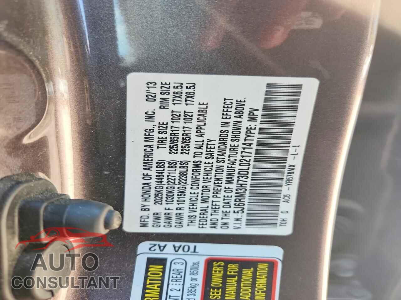 HONDA CRV 2013 - 5J6RM3H73DL021714