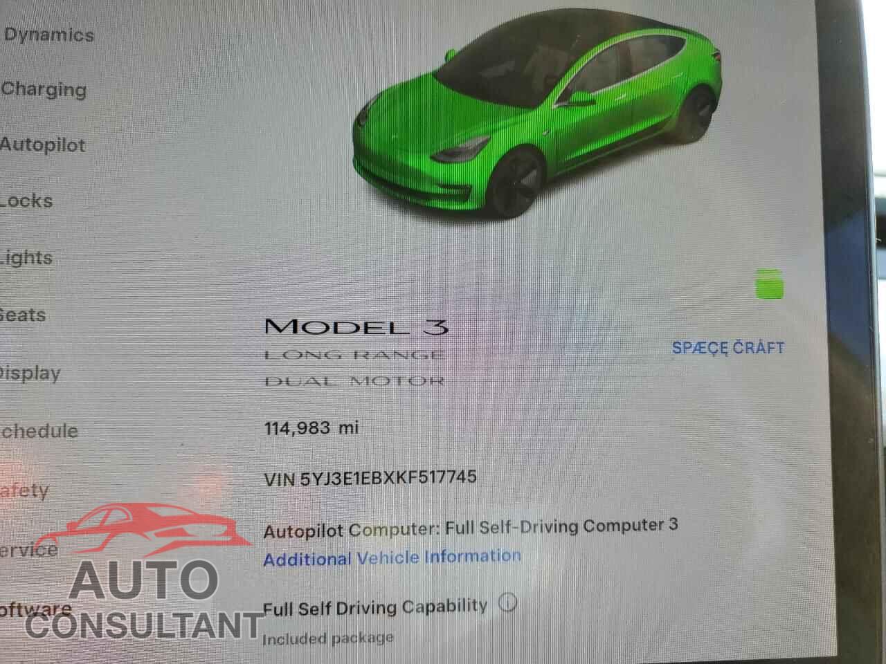 TESLA MODEL 3 2019 - 5YJ3E1EBXKF517745
