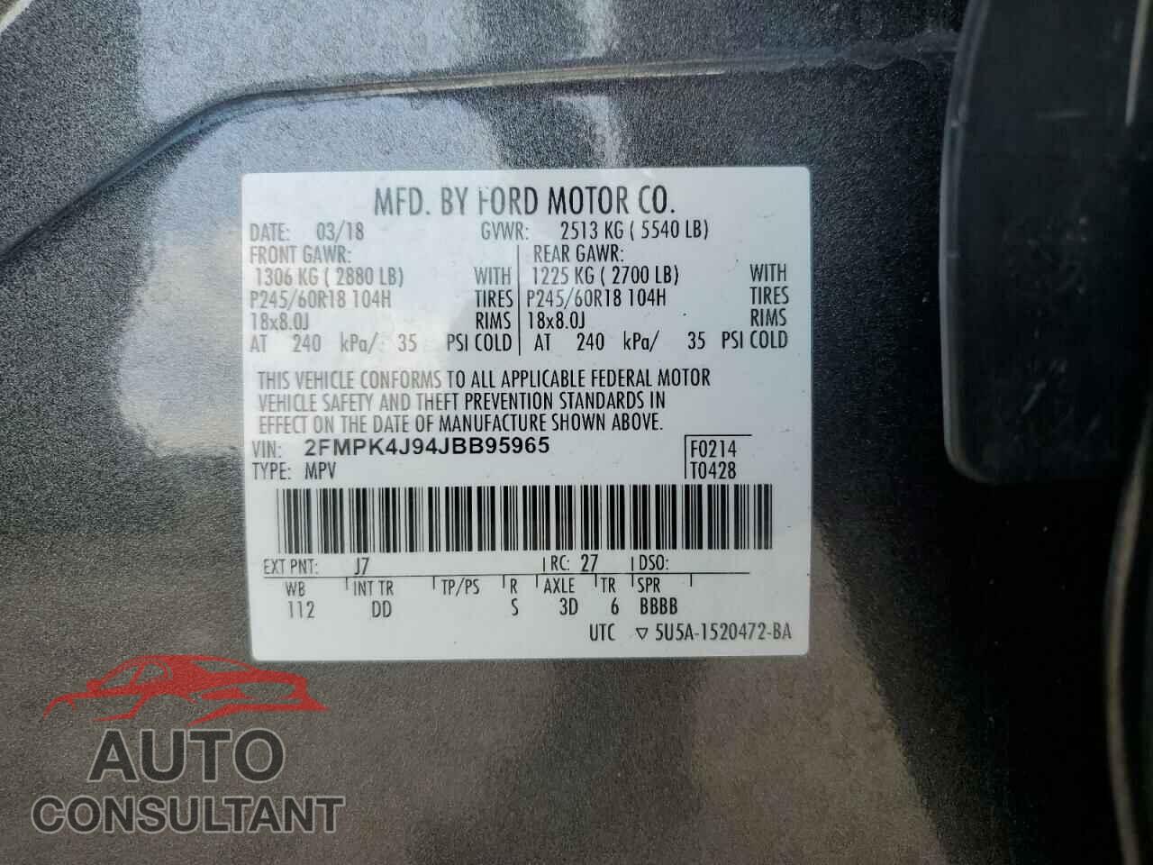FORD EDGE 2018 - 2FMPK4J94JBB95965