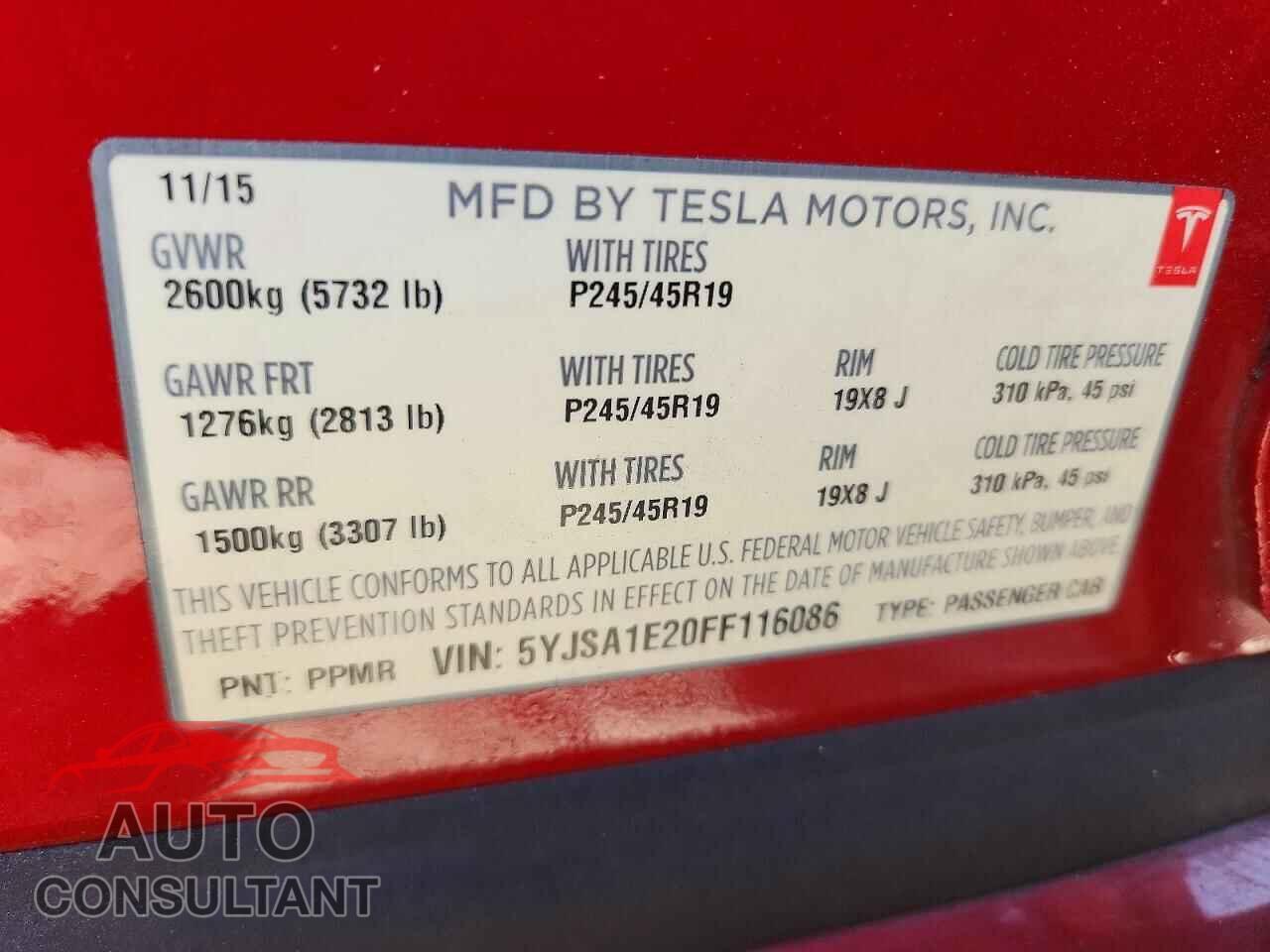 TESLA MODEL S 2015 - 5YJSA1E20FF116086