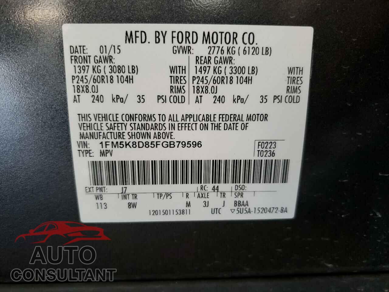 FORD EXPLORER 2015 - 1FM5K8D85FGB79596