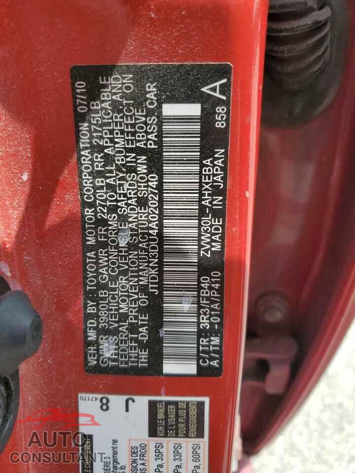 TOYOTA PRIUS 2010 - JTDKN3DU4A0202740