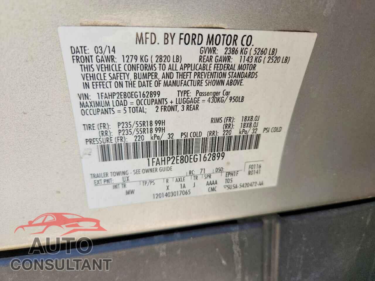FORD TAURUS 2014 - 1FAHP2E80EG162899
