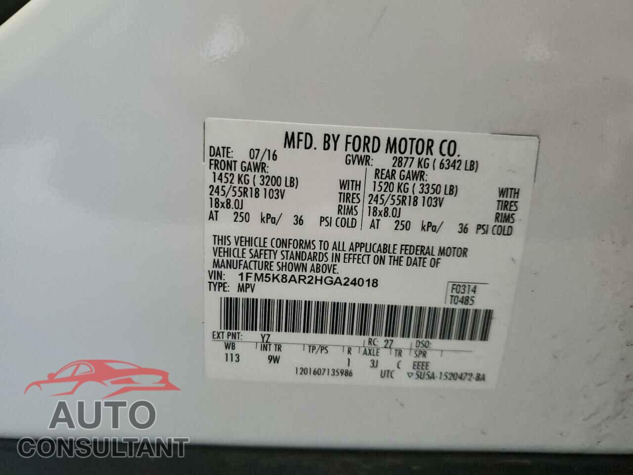 FORD EXPLORER 2017 - 1FM5K8AR2HGA24018