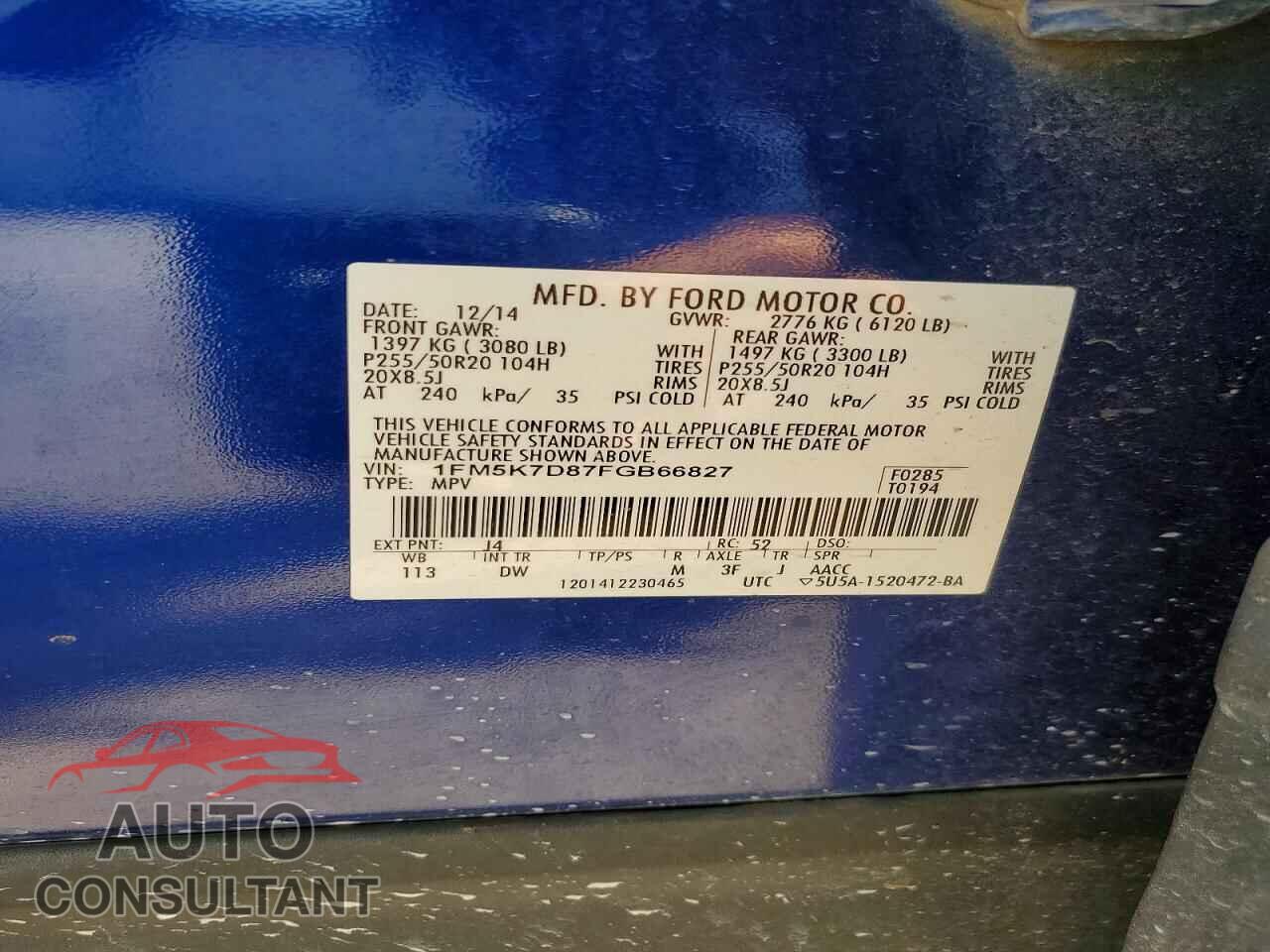 FORD EXPLORER 2015 - 1FM5K7D87FGB66827