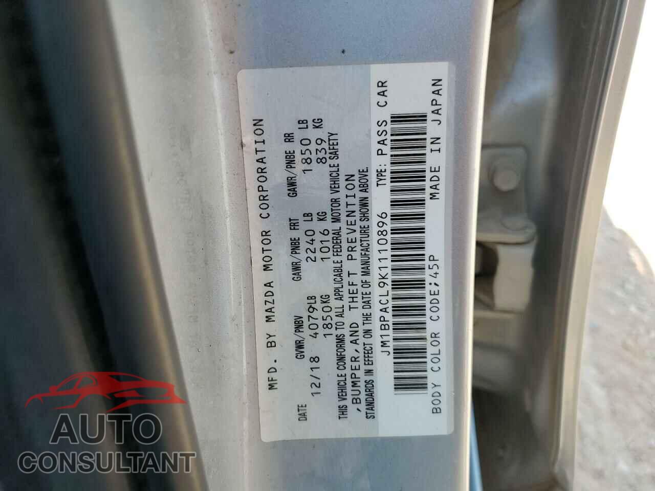 MAZDA 3 2019 - JM1BPACL9K1110896