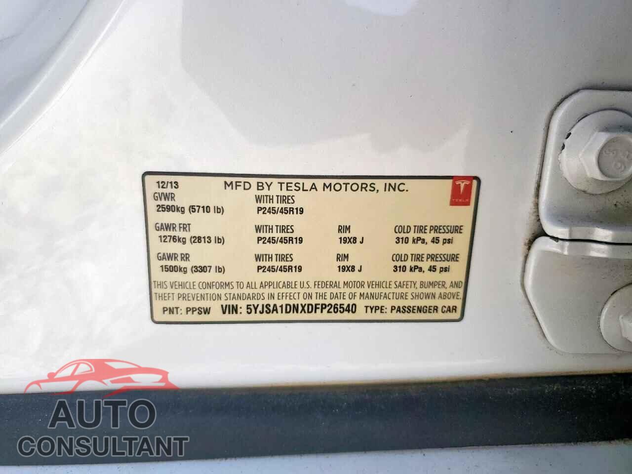 TESLA MODEL S 2013 - 5YJSA1DNXDFP26540
