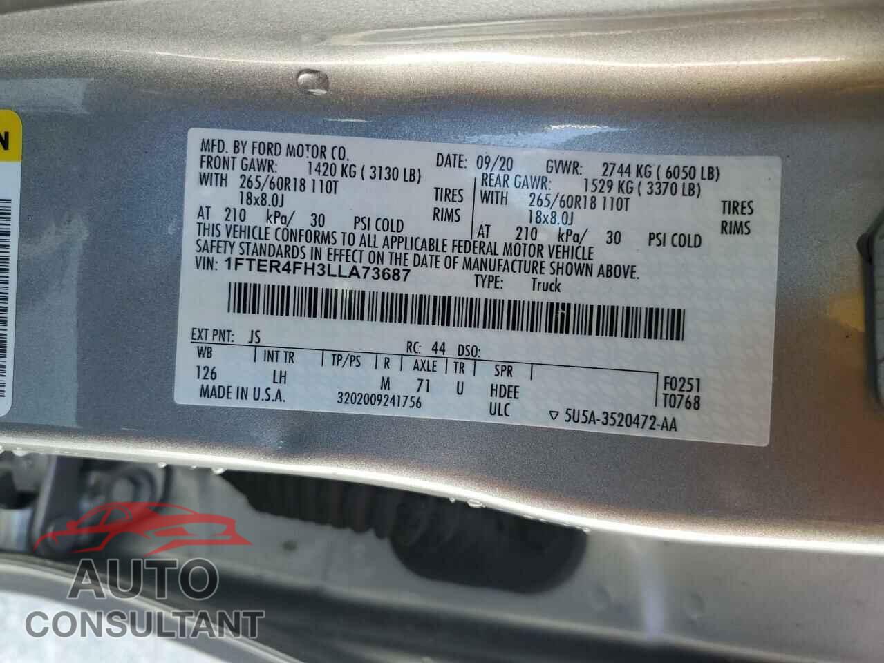 FORD RANGER 2020 - 1FTER4FH3LLA73687
