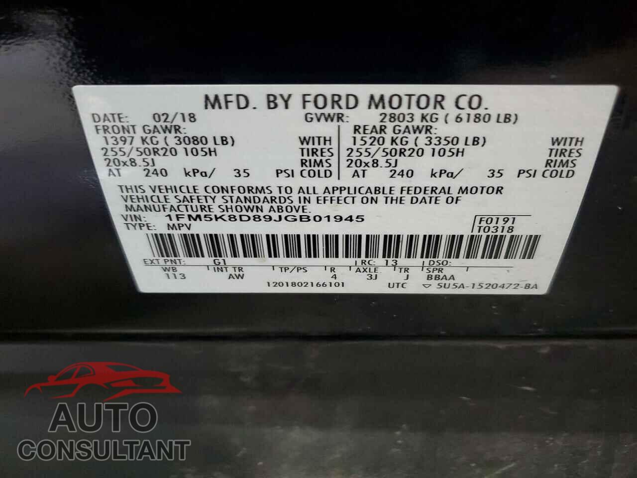 FORD EXPLORER 2018 - 1FM5K8D89JGB01945