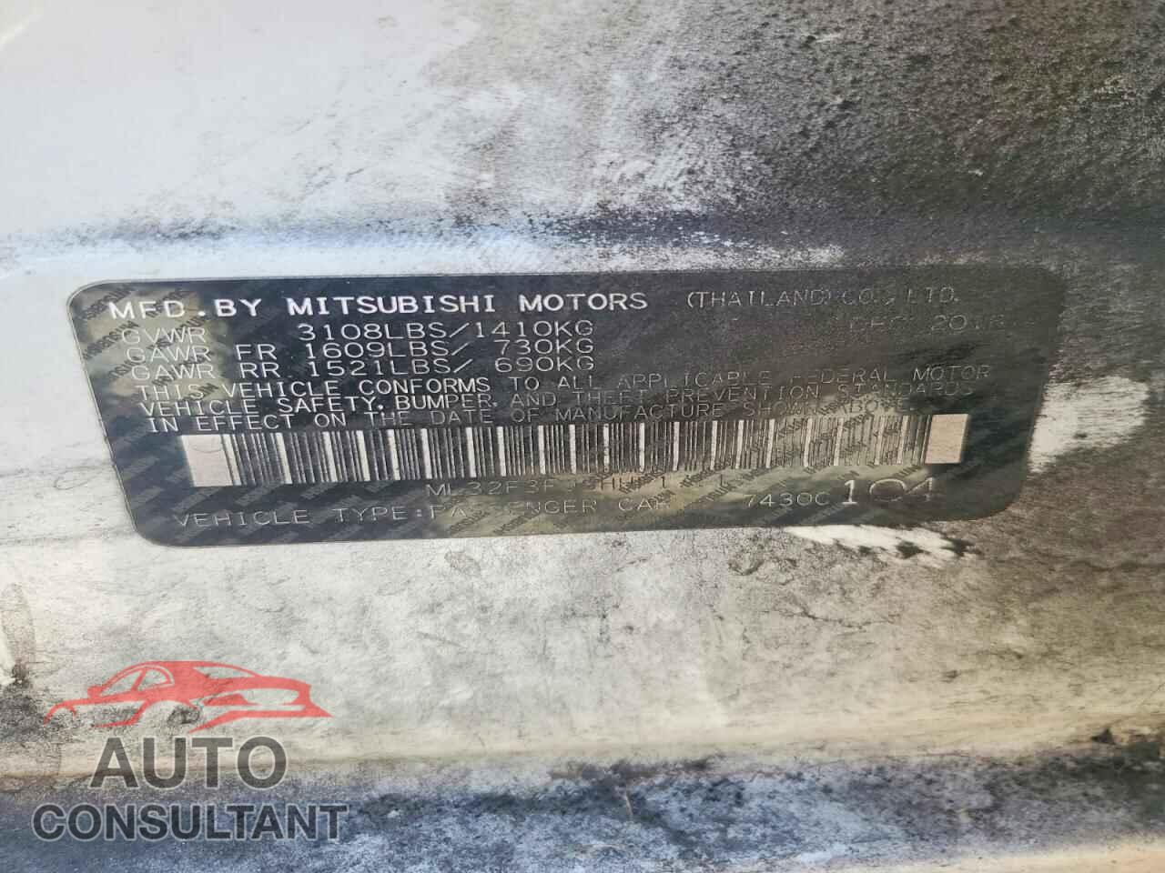 MITSUBISHI MIRAGE 2017 - ML32F3FJ3HHF17143