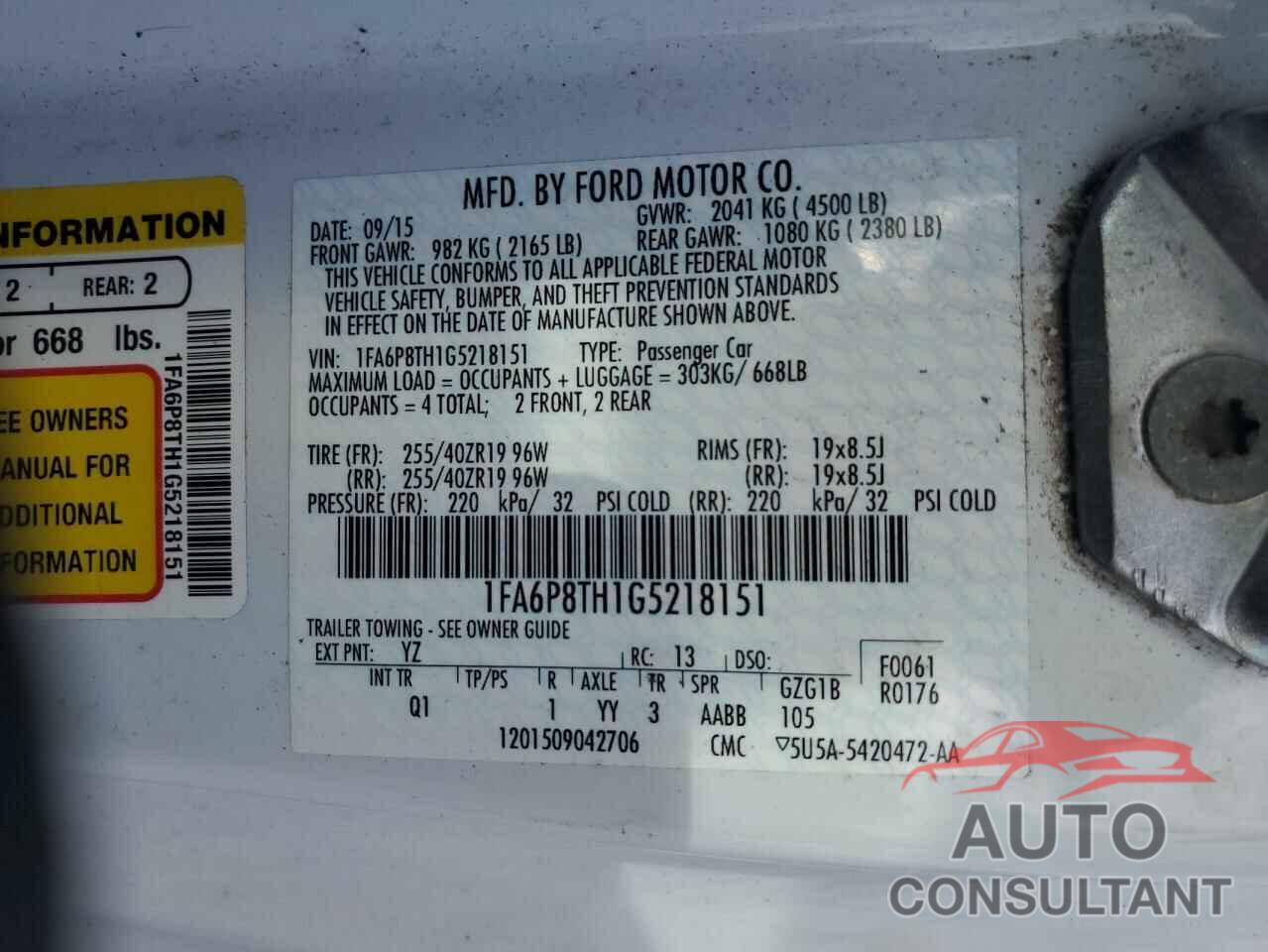 FORD ALL Models 2016 - 1FA6P8TH1G5218151