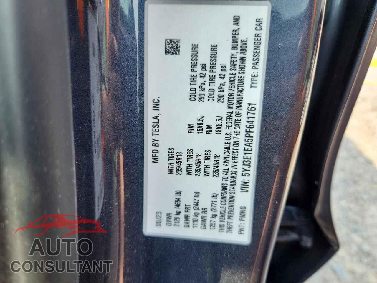 TESLA MODEL 3 2023 - 5YJ3E1EA5PF641761