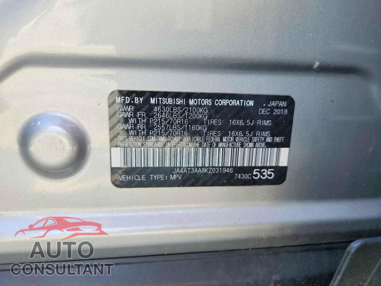 MITSUBISHI ECLIPSE 2019 - JA4AT3AA8KZ031946