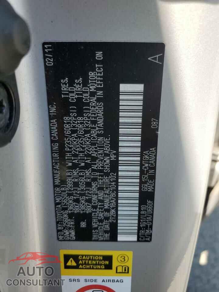 LEXUS RX350 2011 - 2T2BK1BA7BC104102