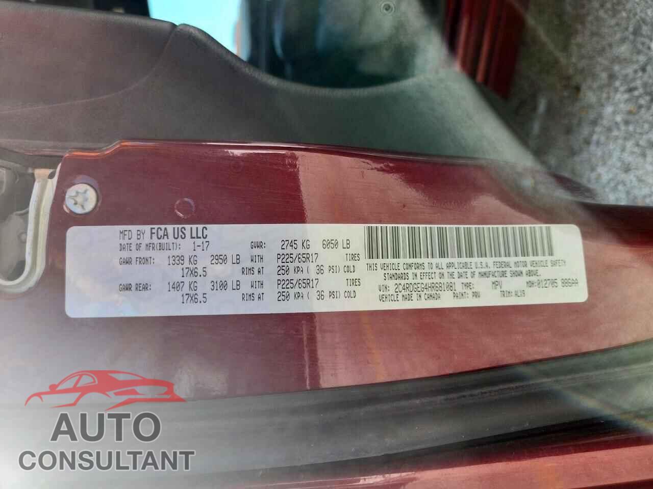 DODGE CARAVAN 2017 - 2C4RDGEG4HR681081