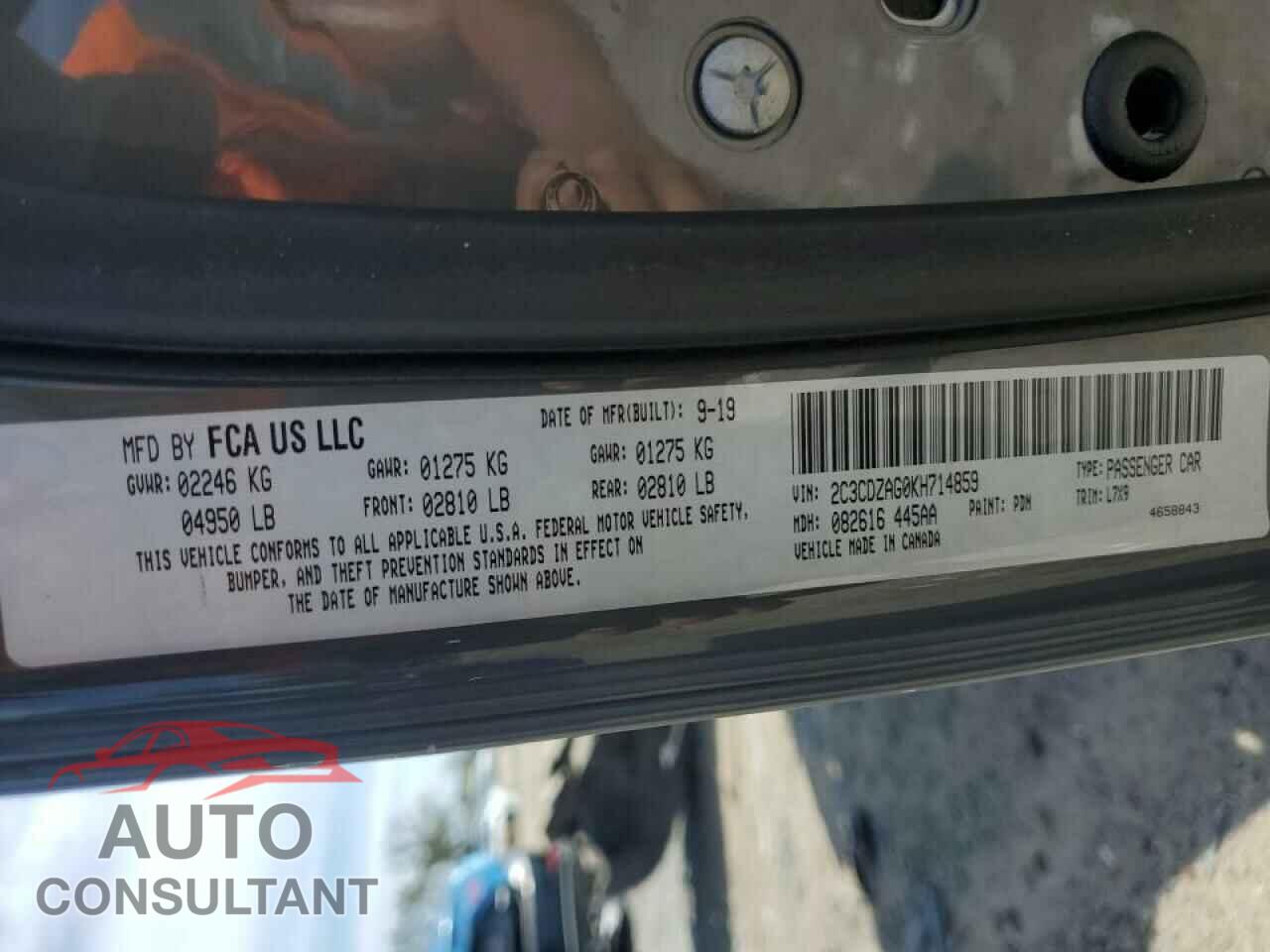 DODGE CHALLENGER 2019 - 2C3CDZAG0KH714859