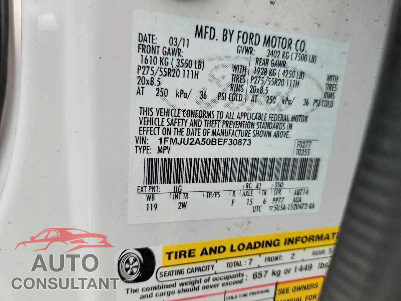 FORD EXPEDITION 2011 - 1FMJU2A50BEF30873