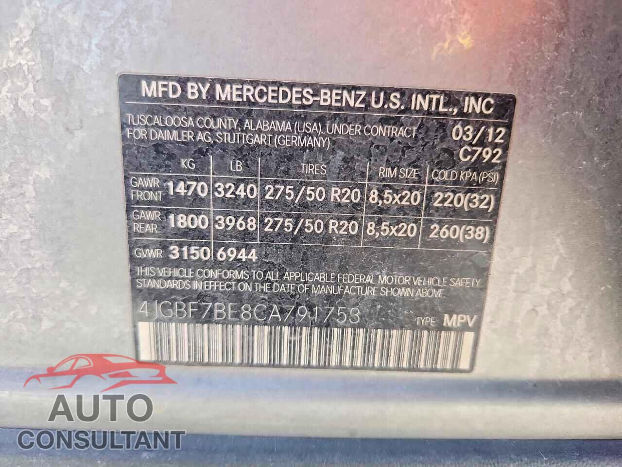 MERCEDES-BENZ GL-CLASS 2012 - 4JGBF7BE8CA791753