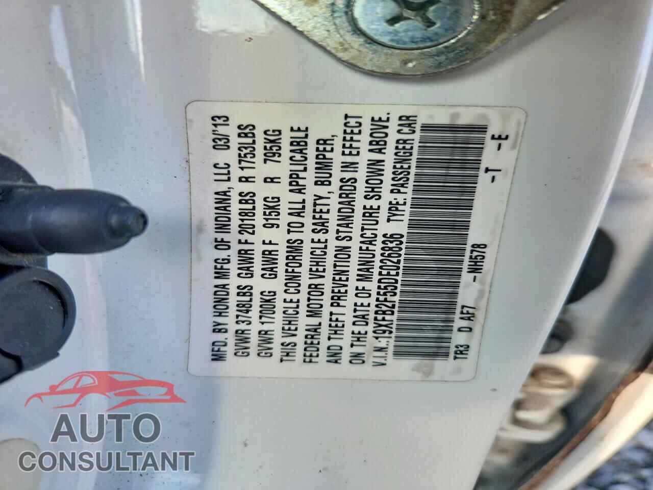 HONDA CIVIC 2013 - 19XFB2F55DE026836