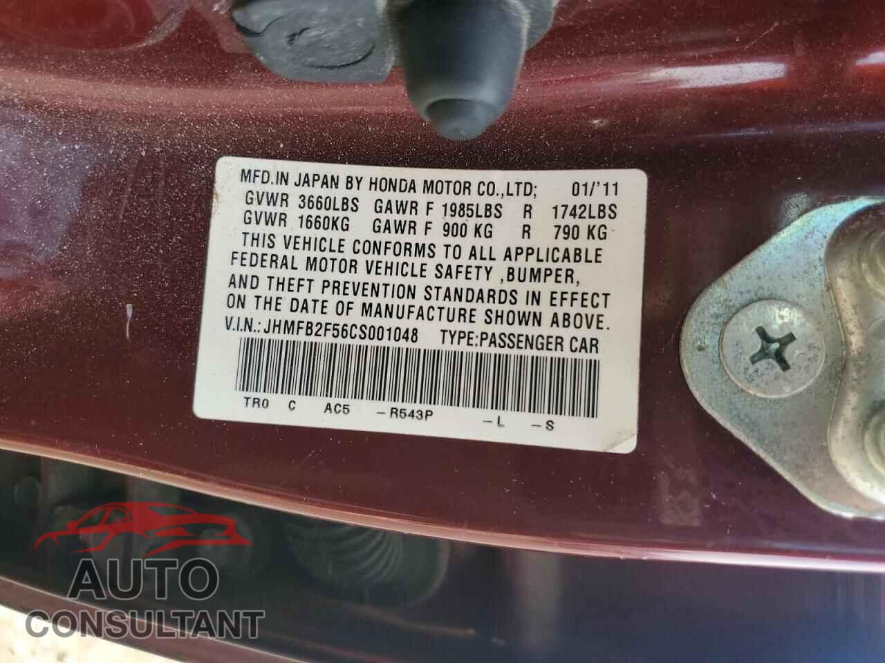 HONDA CIVIC 2012 - JHMFB2F56CS001048