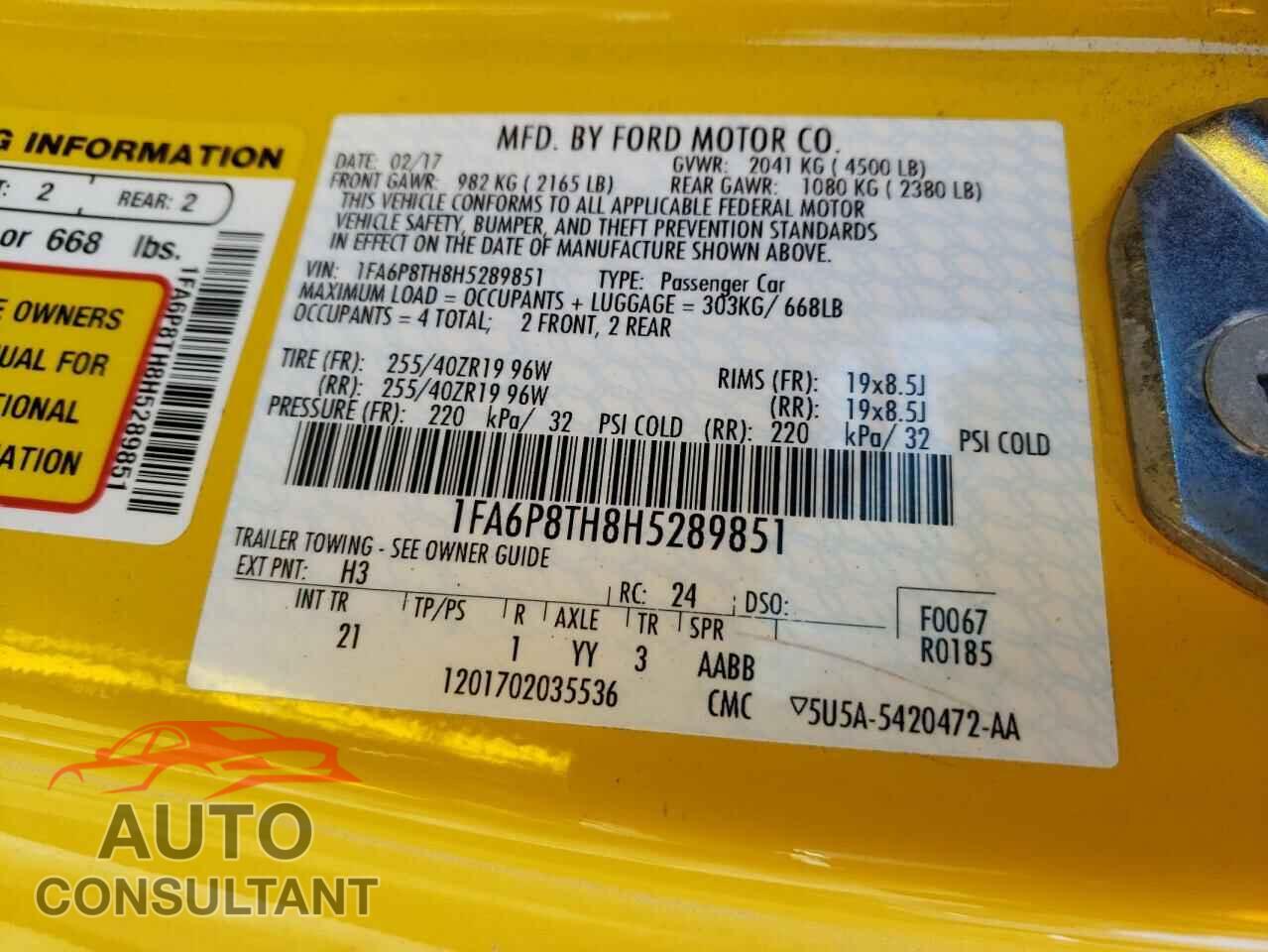 FORD MUSTANG 2017 - 1FA6P8TH8H5289851