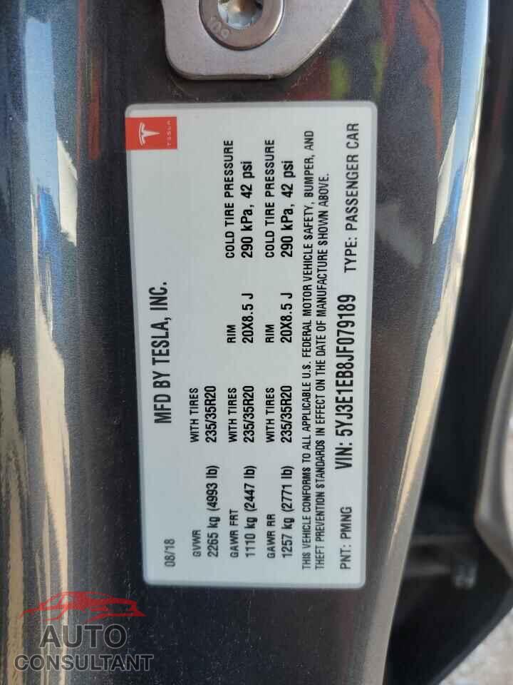 TESLA MODEL 3 2018 - 5YJ3E1EB8JF079189