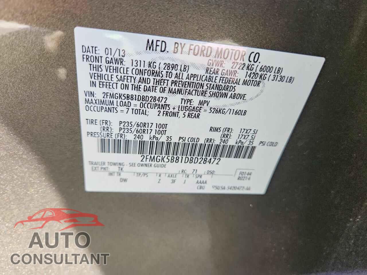 FORD FLEX 2013 - 2FMGK5B81DBD28472