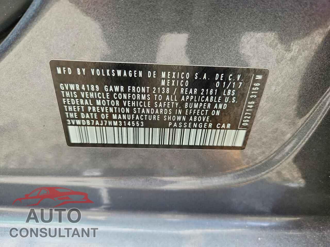 VOLKSWAGEN JETTA 2017 - 3VWDB7AJ7HM314553