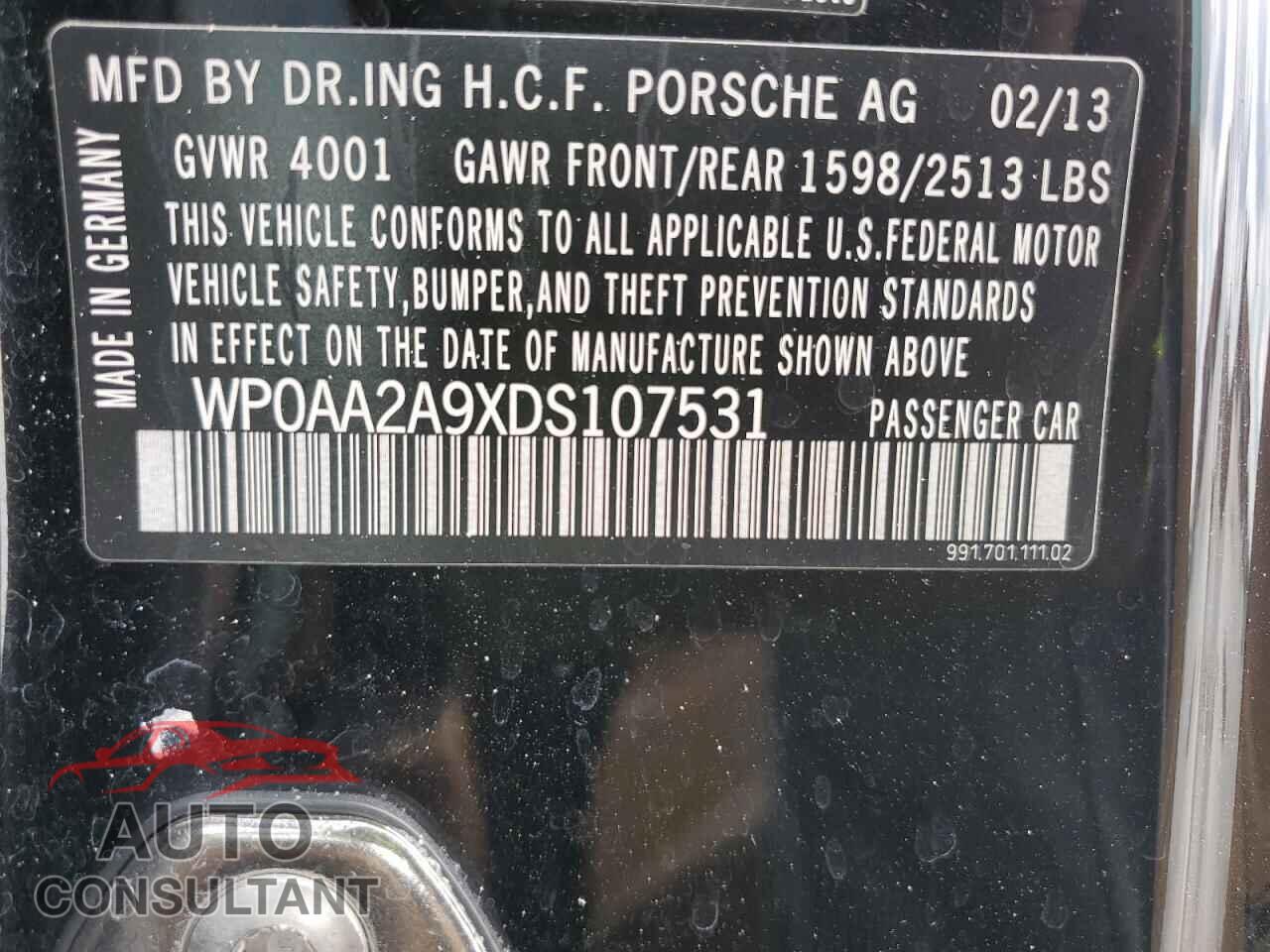 PORSCHE 911 2013 - WP0AA2A9XDS107531